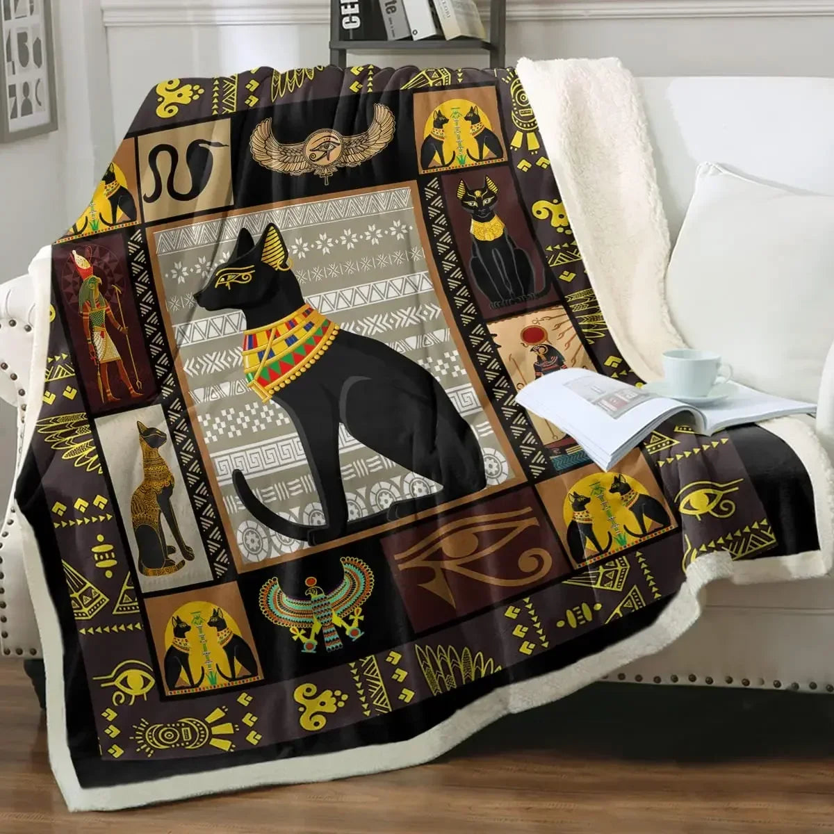 ☁️ Manta de Gatos P&B Luxo: Pelúcia Sherpa e Flanela – Conforto Super Macio para Sofá e Cama!