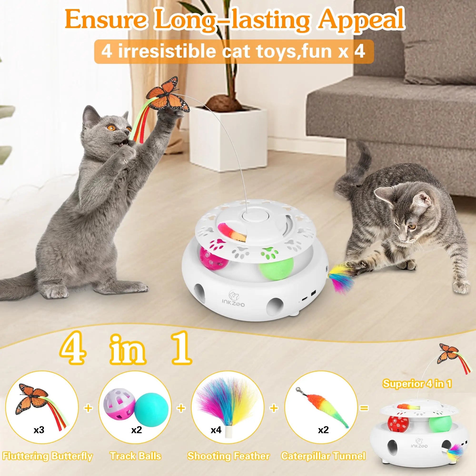 🕹️Bate-Rato Automático, Borboleta e Pista – Centro de Entretenimento USB para Gatos!