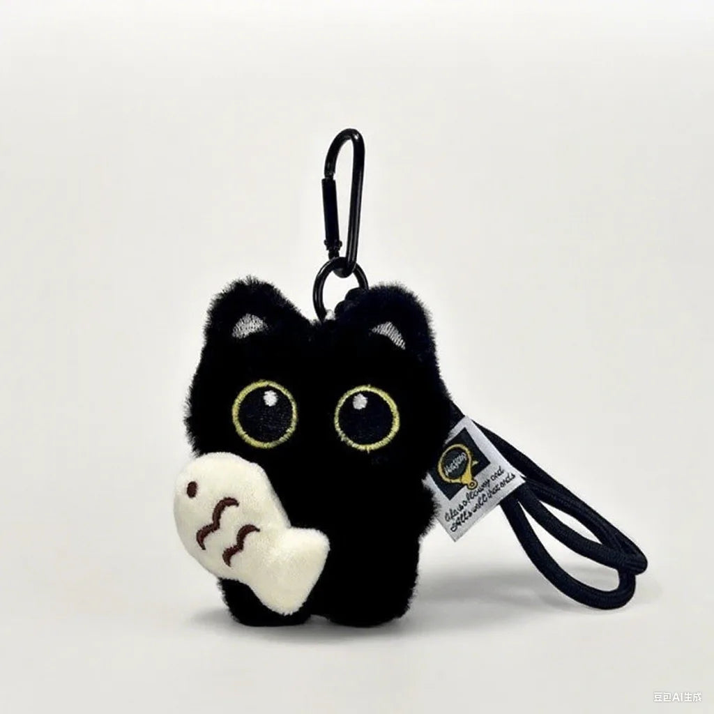 🖤 Chaveiro Gato Preto de Pelúcia Fofo: Pingente Kawaii para Bolsas, Carros e Casais!