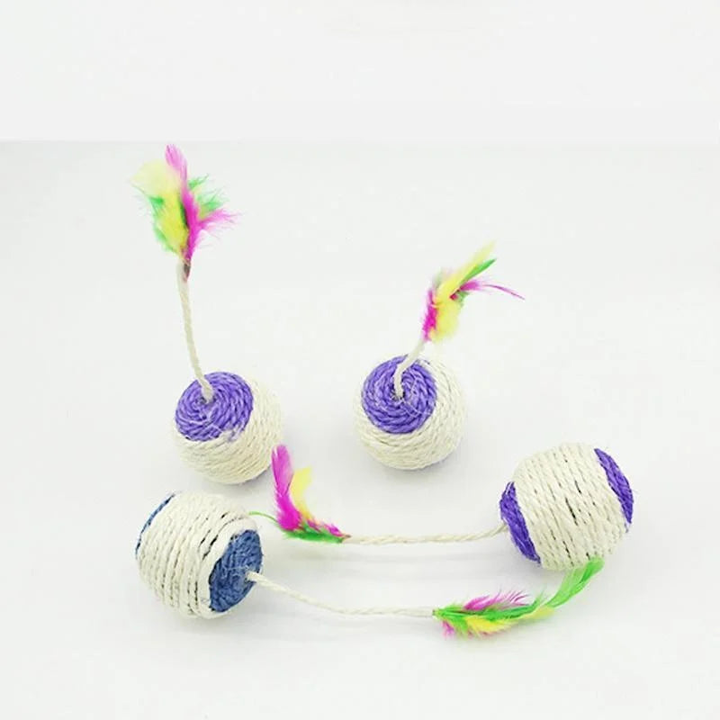 🧶 Brinquedo Gato Bola de Sisal 2 em 1: Arranhador + Pena Interativa para Filhotes!