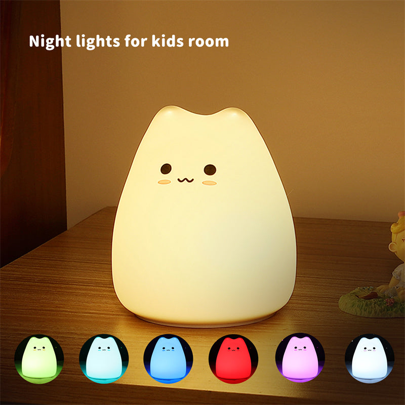 😻 Luminária Noturna Gato Mini: Toque Mágico, 7 Cores e Proteção Ocular – Presente Perfeito para Crianças!