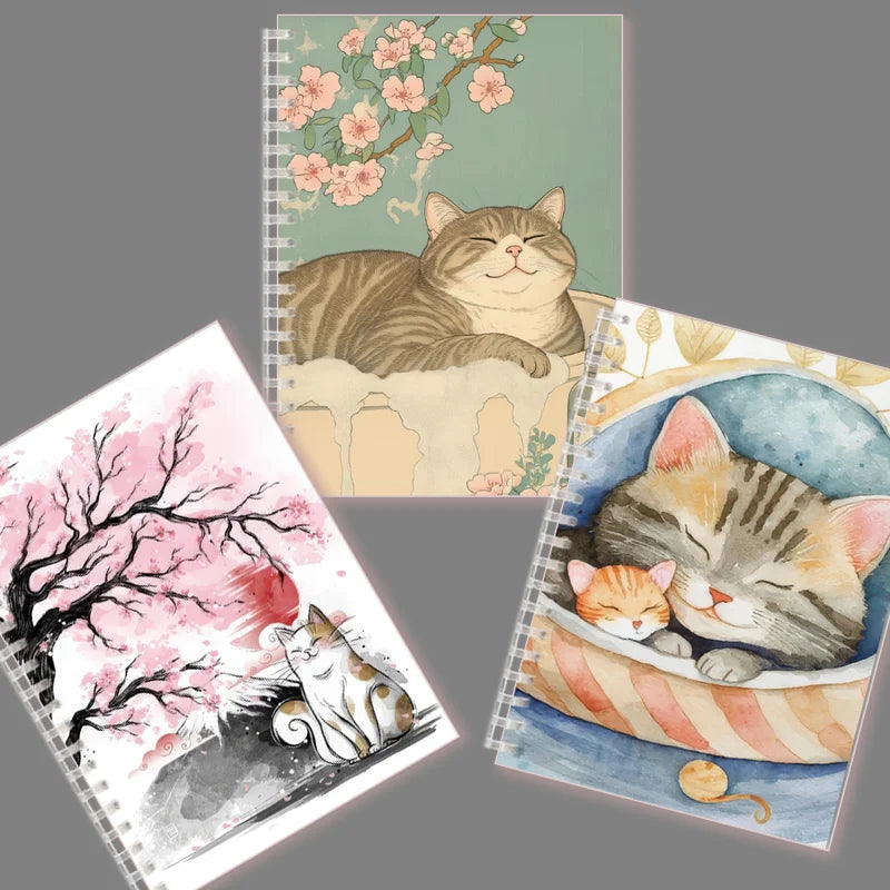 🌸 Caderno de Espiral Gato Sakura: Diário Floral Japonês com Gato Tabby no Jardim!