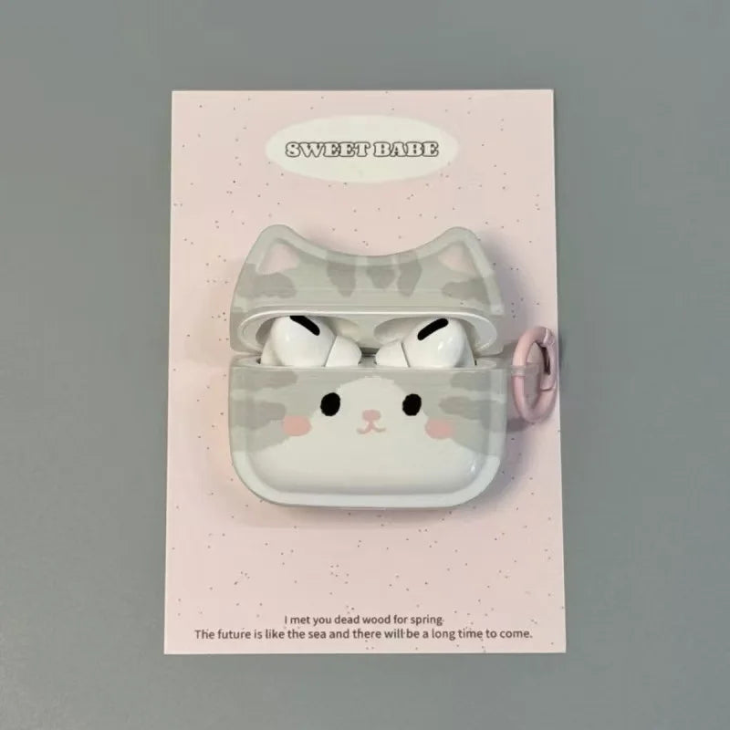 🎧 Capa Protetora Gato Cinza Cartoon: Fofura para Airpods 3, 4 e Pro 2!