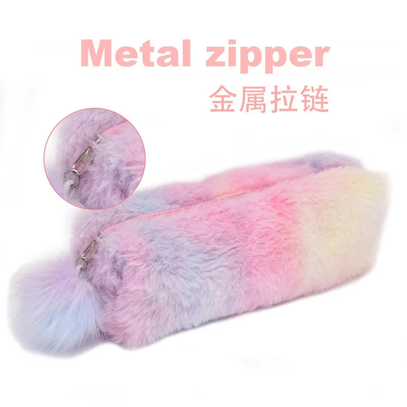 💖 Estojo de Pelúcia Kawaii Grande Capacidade: Bolsa Fofa para Lápis e Material Escolar!