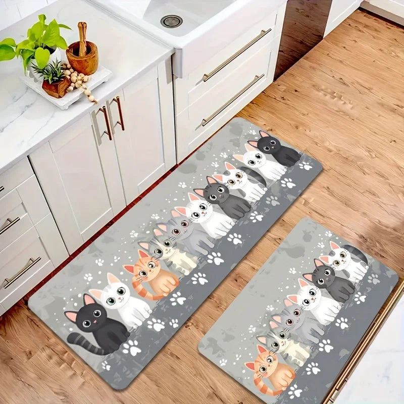 😻 Tapete Gatinho Fofo VIKAMA: Super Absorvente, Antiderrapante – Ideal para Cozinha, Banheiro e Entrada!
