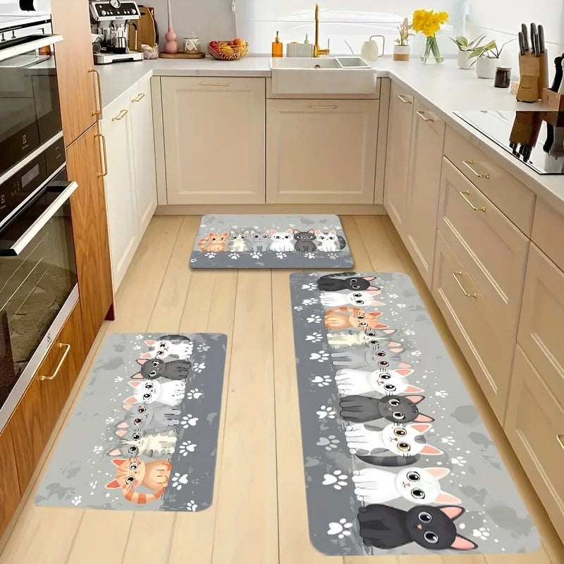 😻 Tapete Gatinho Fofo VIKAMA: Super Absorvente, Antiderrapante – Ideal para Cozinha, Banheiro e Entrada!