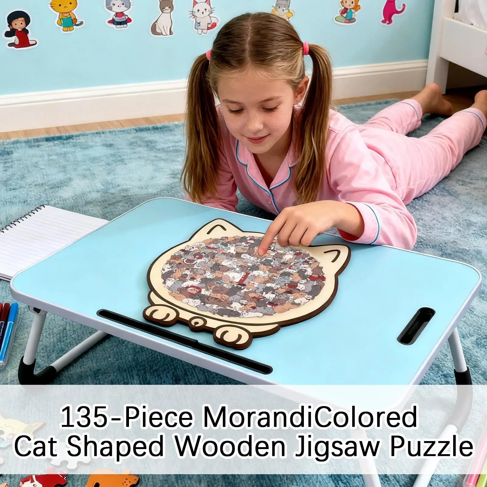 🧩 Quebra-Cabeça de Madeira 135 Peças: Design de Gato Irregular – Presente Único para Cat Lovers!