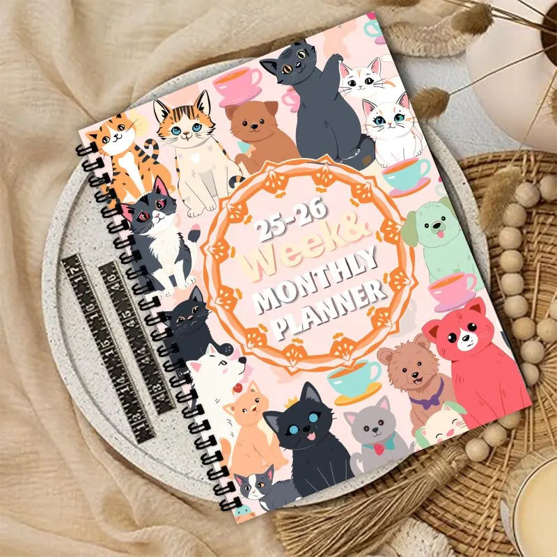🗓️ Planner Semanal e Mensal 2025-2026: Arte Natural, Gatos e Cães, com Espiral!