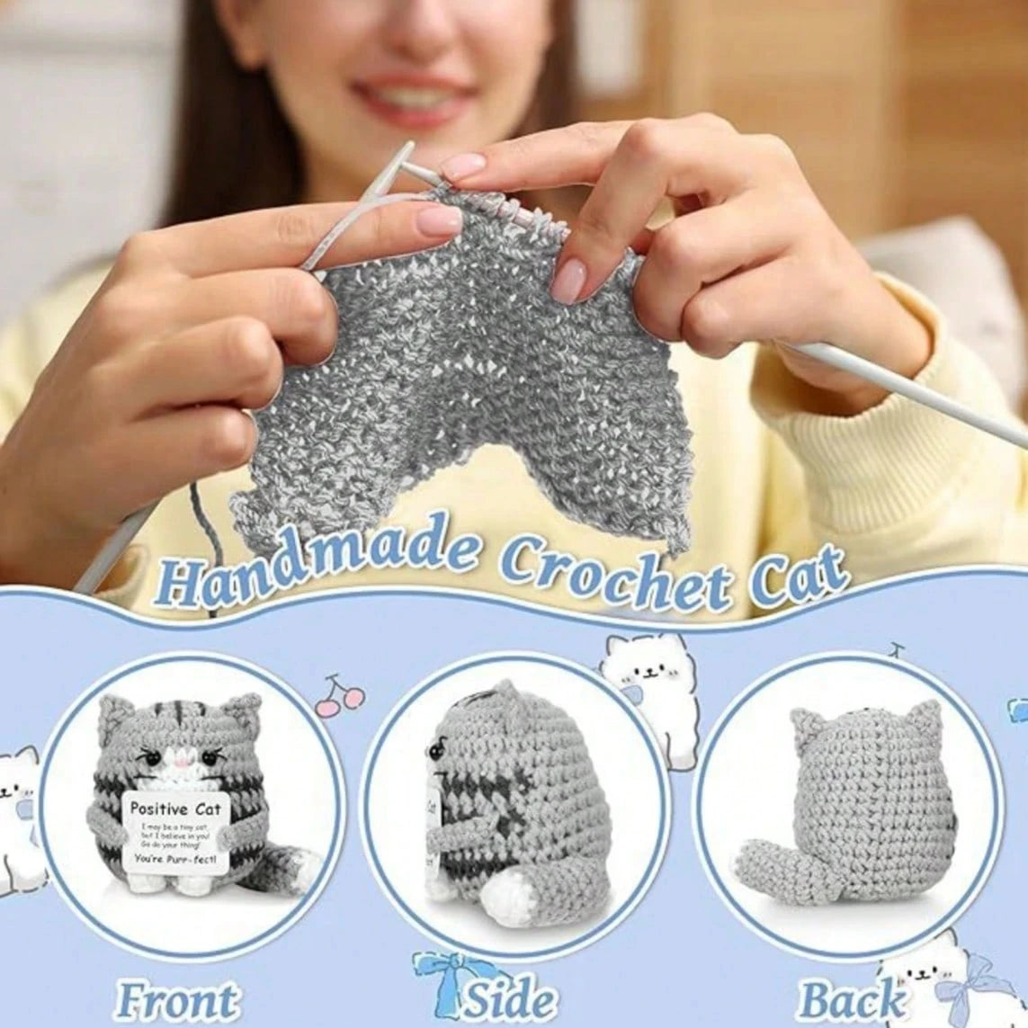 ✨ Gatinho de Crochê (Miniatura): Presente de Apoio Emocional Feito à Mão – Fofura e Positividade!