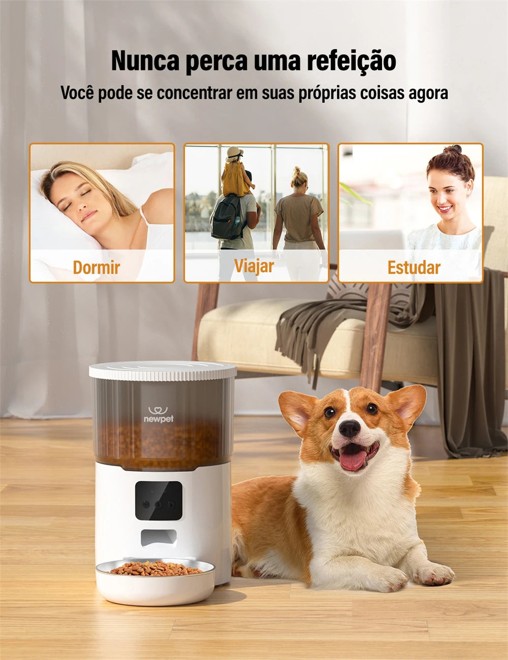 📱 Alimentador Automático Smart WiFi 4L: Gravador de Voz e Alimentação Lenta para Cães e Gatos!