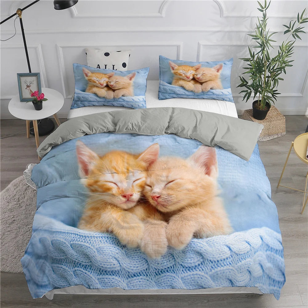 🛌 Conjunto de Cama 3D Gatos Fofos: Aconchego, Arte e a Companhia do Seu Pet na Decoração!