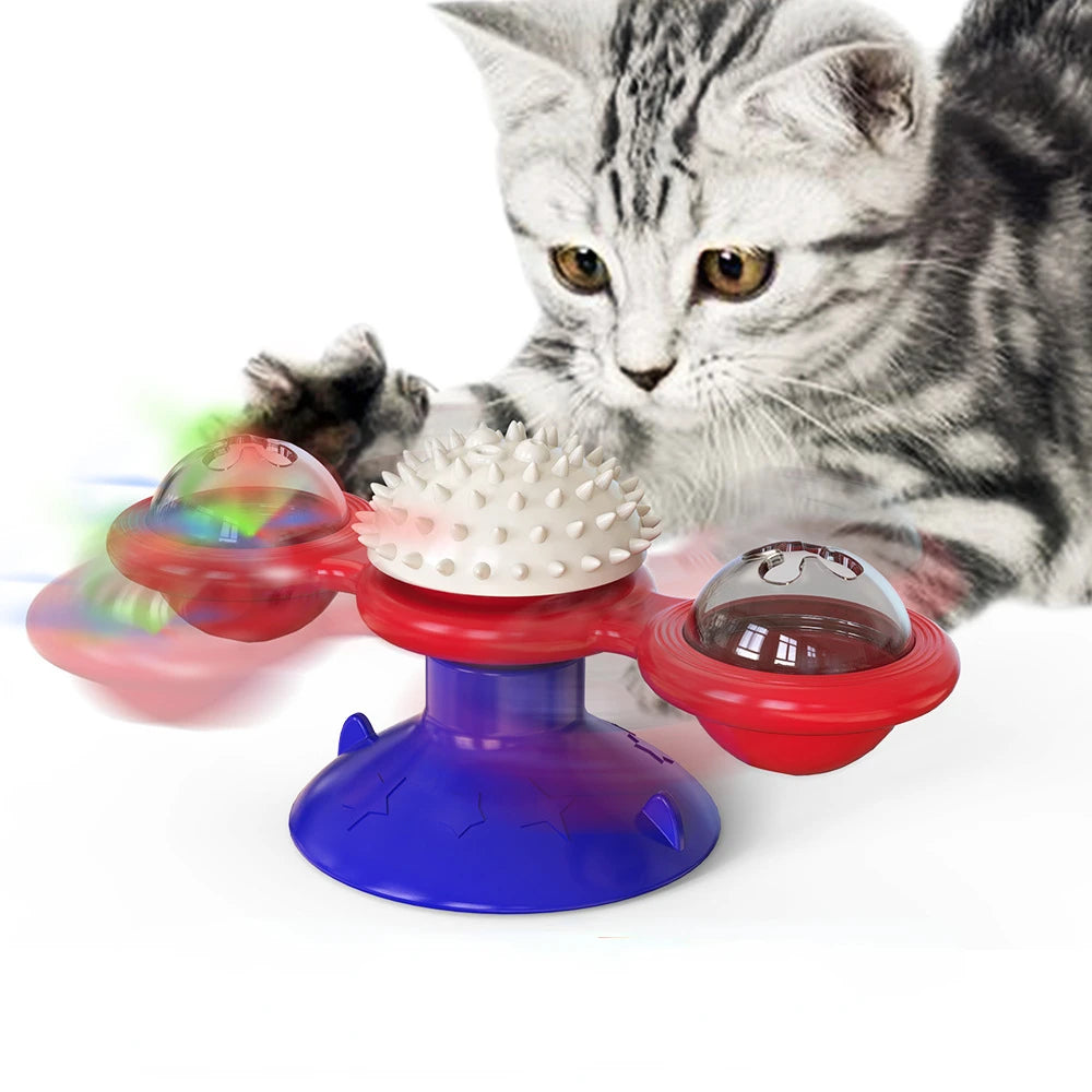 🌪️ Brinquedo Moinho de Vento Gato 3 em 1: Quebra-Cabeça Interativo, Escova de Dentes e Turntable!