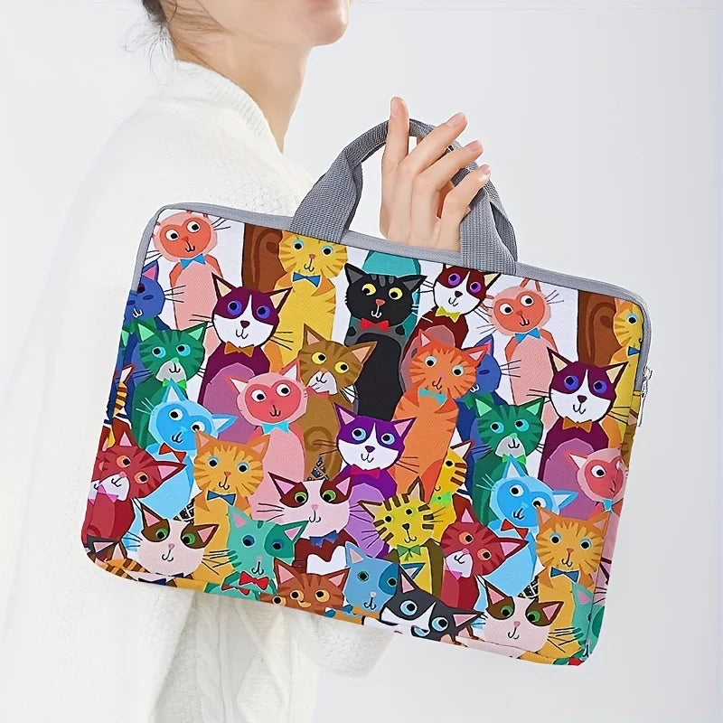 💻 Bolsa para Notebook 14": Estampa Gato Cartoon Colorida – Dois Estilos de Pura Fofura!