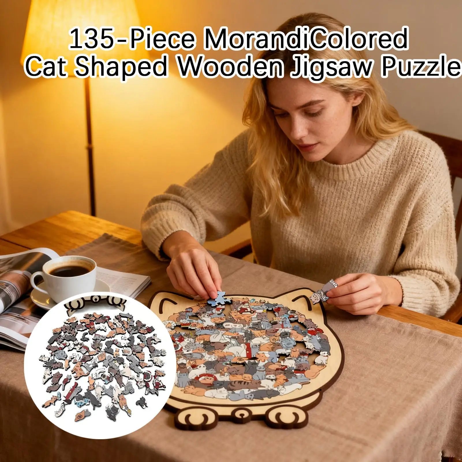 🧩 Quebra-Cabeça de Madeira 135 Peças: Design de Gato Irregular – Presente Único para Cat Lovers!