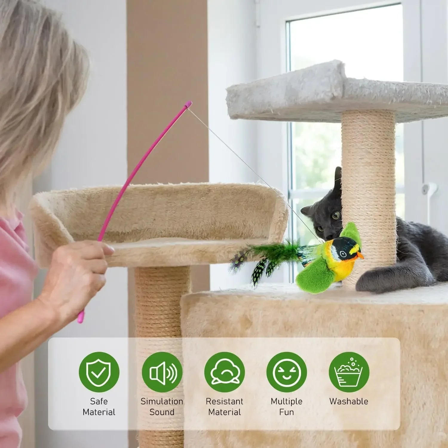 🐦 Pássaro Interativo de Pendurar: Brinquedo com Som e Catnip para Gatos – Caça e Auto-Entretenimento!