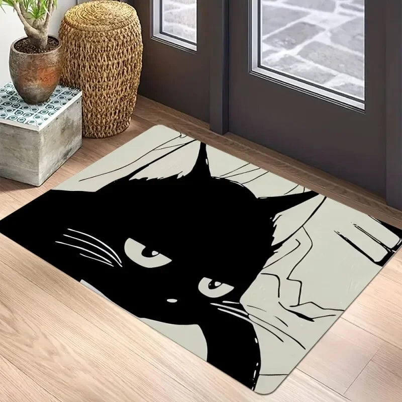 🐈‍⬛ Tapete Capacho Gato Preto Boas-Vindas: Antiderrapante, Lavável e Perfeito para Interior/Exterior!