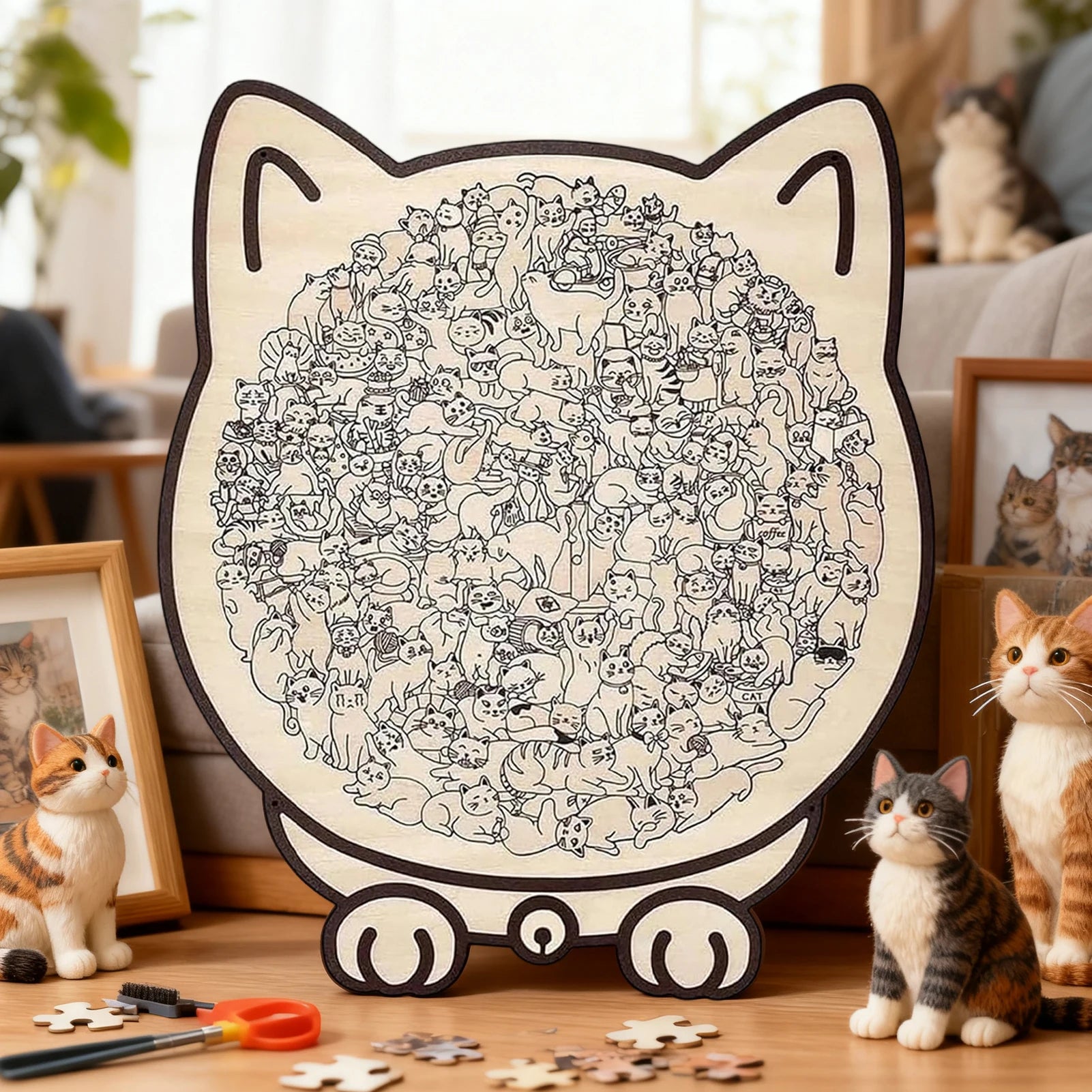 🧩 Quebra-Cabeça de Madeira 135 Peças: Design de Gato Irregular – Presente Único para Cat Lovers!