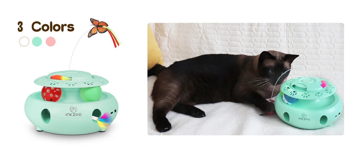🕹️Bate-Rato Automático, Borboleta e Pista – Centro de Entretenimento USB para Gatos!