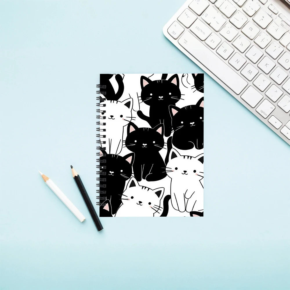 🖋️ Caderno de Espiral Deluxe Gato P&B: 5.5×8.3 polegadas – Elegância para Qualquer Ocasião!