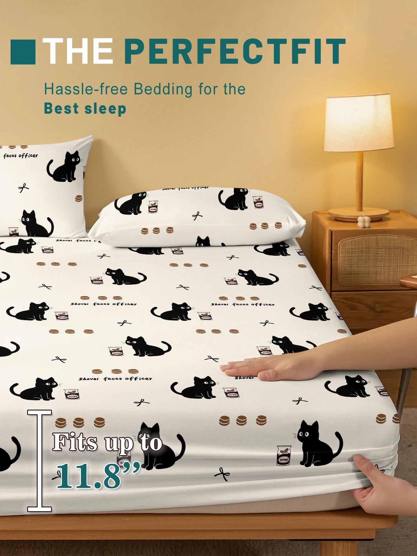 😻 Lençol de Elástico Gato Cartoon Fofo: Estampa Exclusiva com Acabamento Fosco!