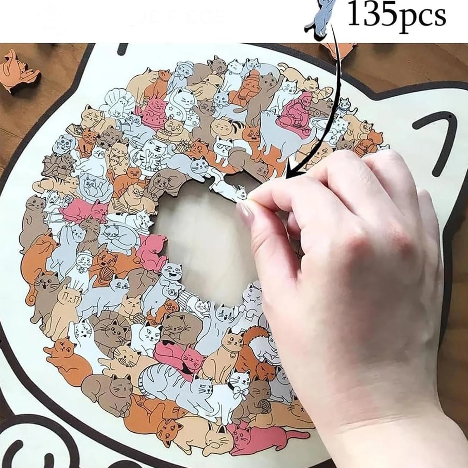 🧩 Quebra-Cabeça de Madeira 135 Peças: Design de Gato Irregular – Presente Único para Cat Lovers!