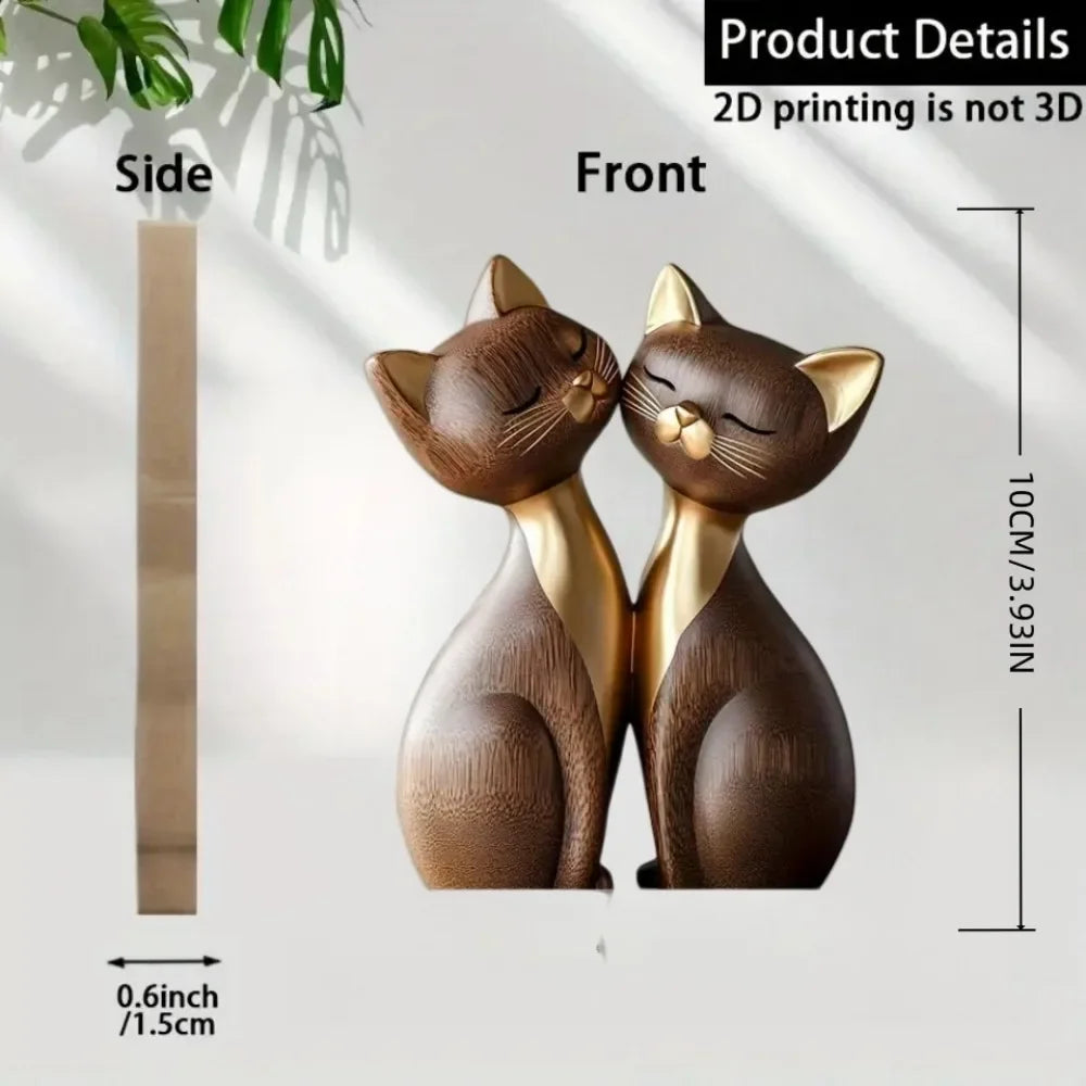 💖 Escultura Gatinhos Casal 2D: Madeira Rústica P&B – Presente Encantador para Cat Lovers!
