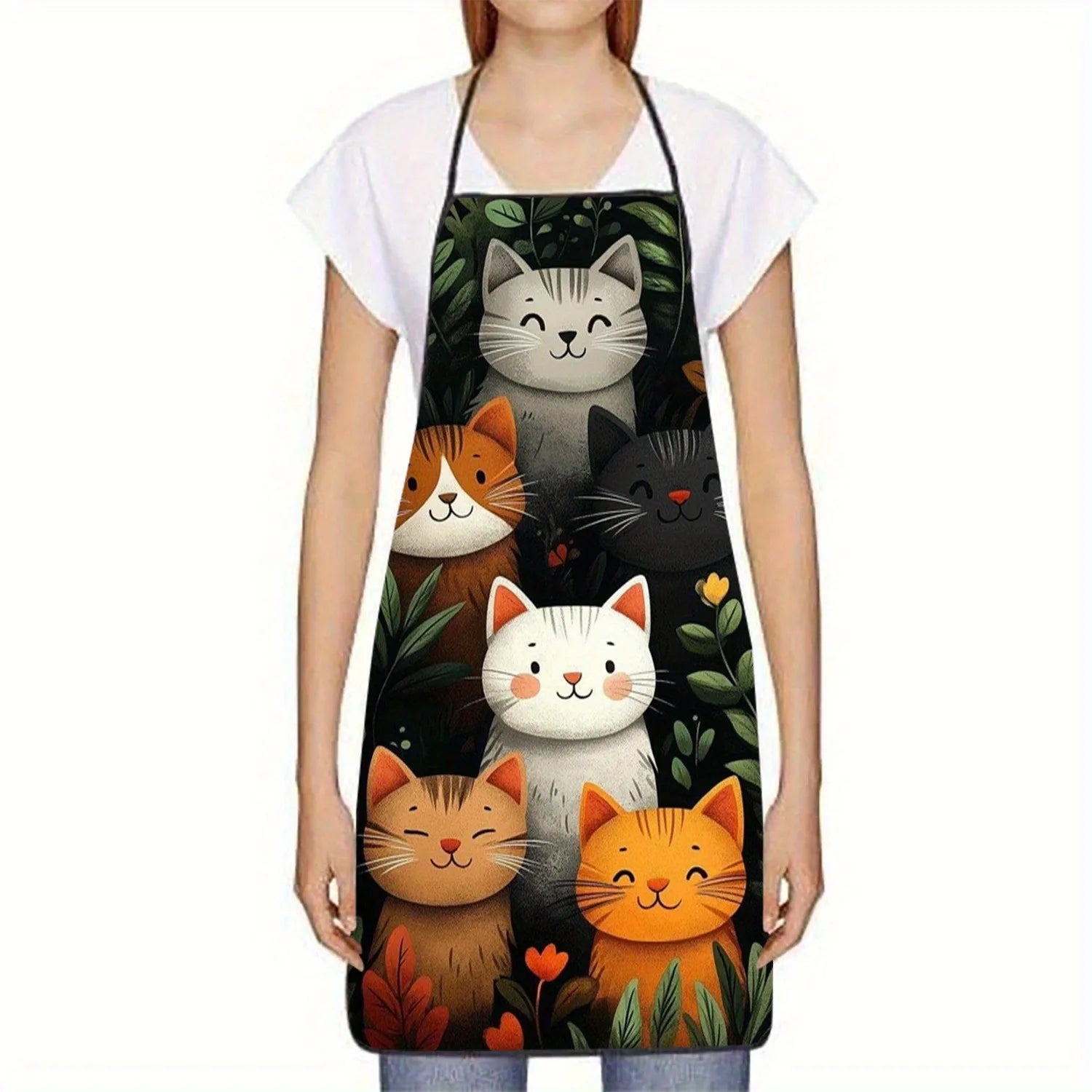😻 Avental Cartoon Gatos e Corações: Poliéster Vibrante – Estilo e Proteção para Cozinhar!