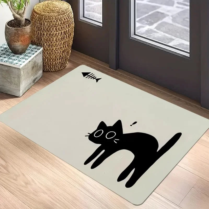 🐈‍⬛ Tapete Capacho Gato Preto Boas-Vindas: Antiderrapante, Lavável e Perfeito para Interior/Exterior!