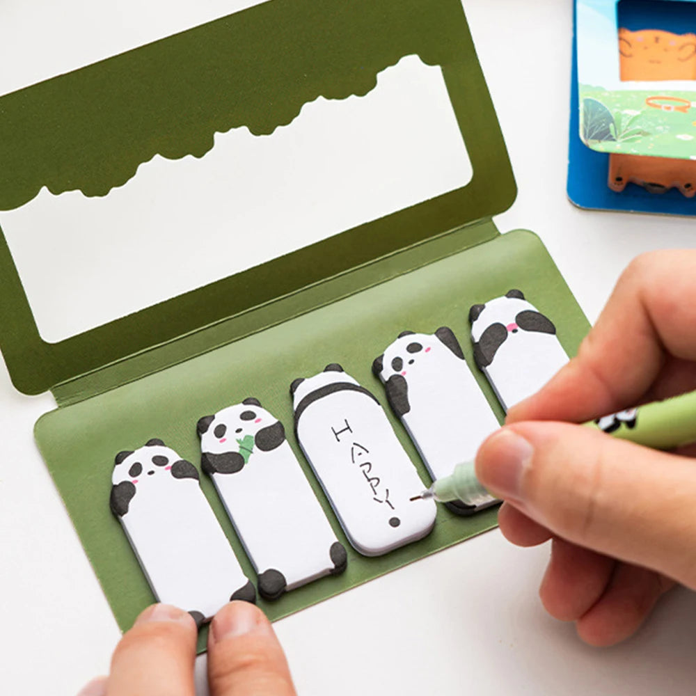 🐼 Bloco de Notas Adesivas Cartoon: 150 Folhas com Capivara, Panda e Gato – Papelaria Criativa!