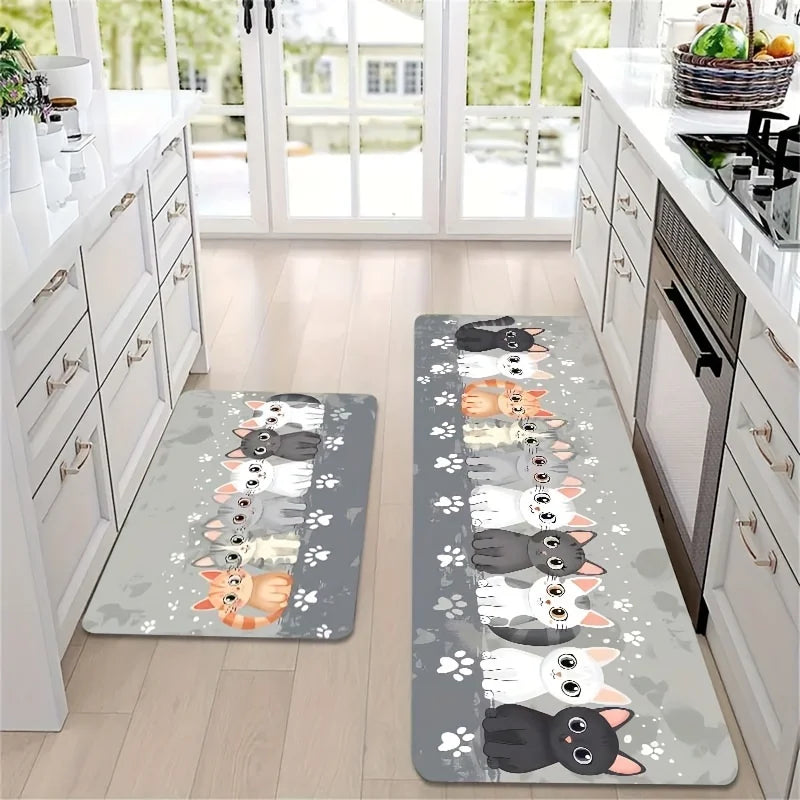 😻 Tapete Gatinho Fofo VIKAMA: Super Absorvente, Antiderrapante – Ideal para Cozinha, Banheiro e Entrada!
