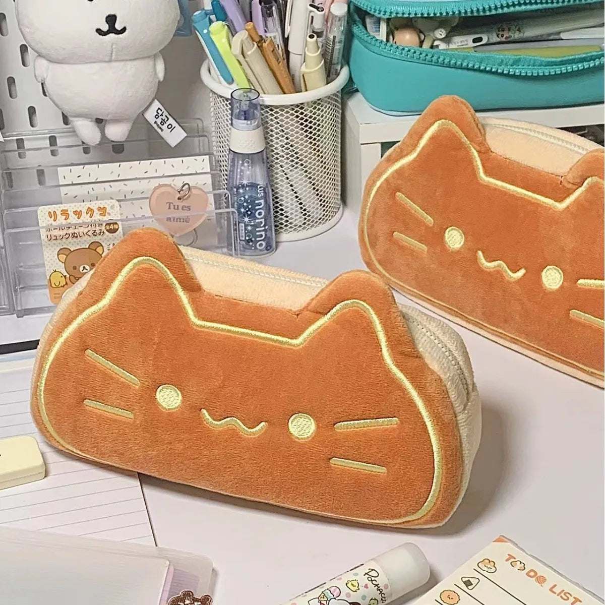 🍯 Estojo de Pelúcia Gato Caramelo (Ins Style): Organizador Fofo e Grande Capacidade!