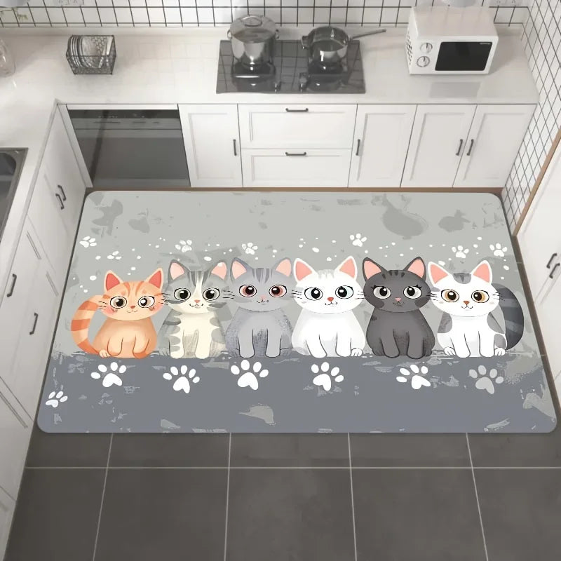 😻 Tapete Gatinho Fofo VIKAMA: Super Absorvente, Antiderrapante – Ideal para Cozinha, Banheiro e Entrada!