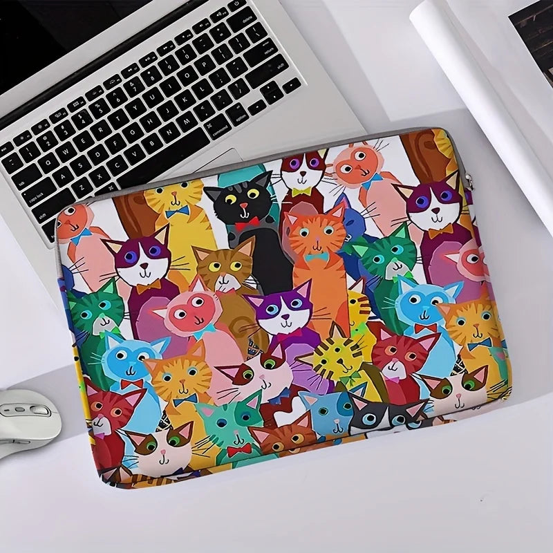 💻 Bolsa para Notebook 14": Estampa Gato Cartoon Colorida – Dois Estilos de Pura Fofura!