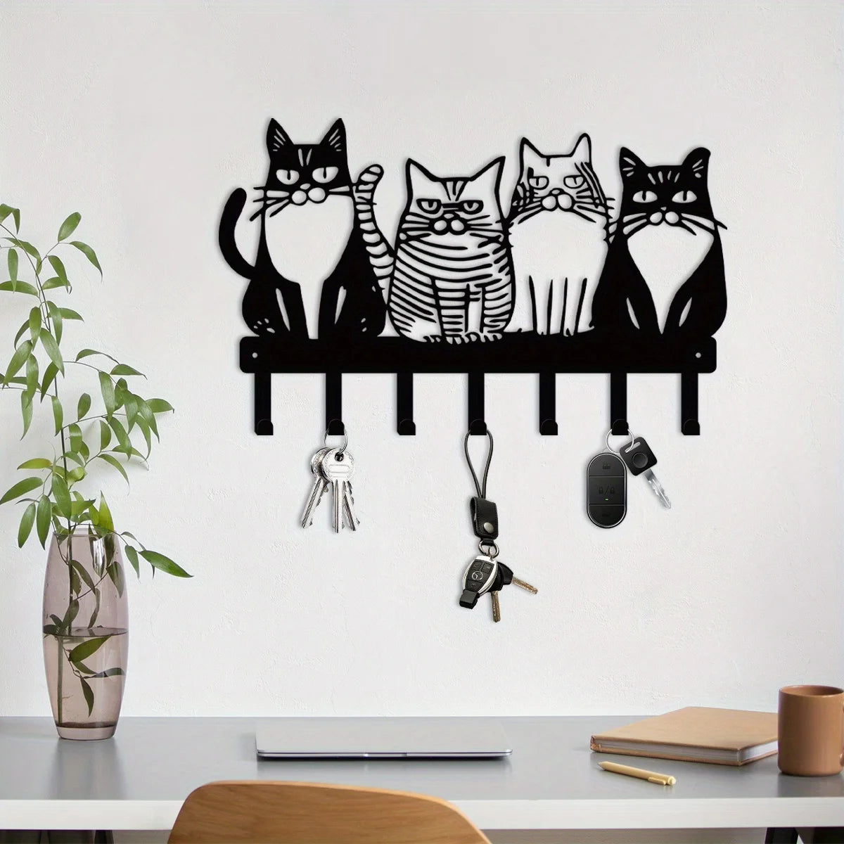 🗝️ Gancho de Parede Gato Charmoso: Metal Resistente para Chaves, Casacos e Toalhas – Organização Felina!