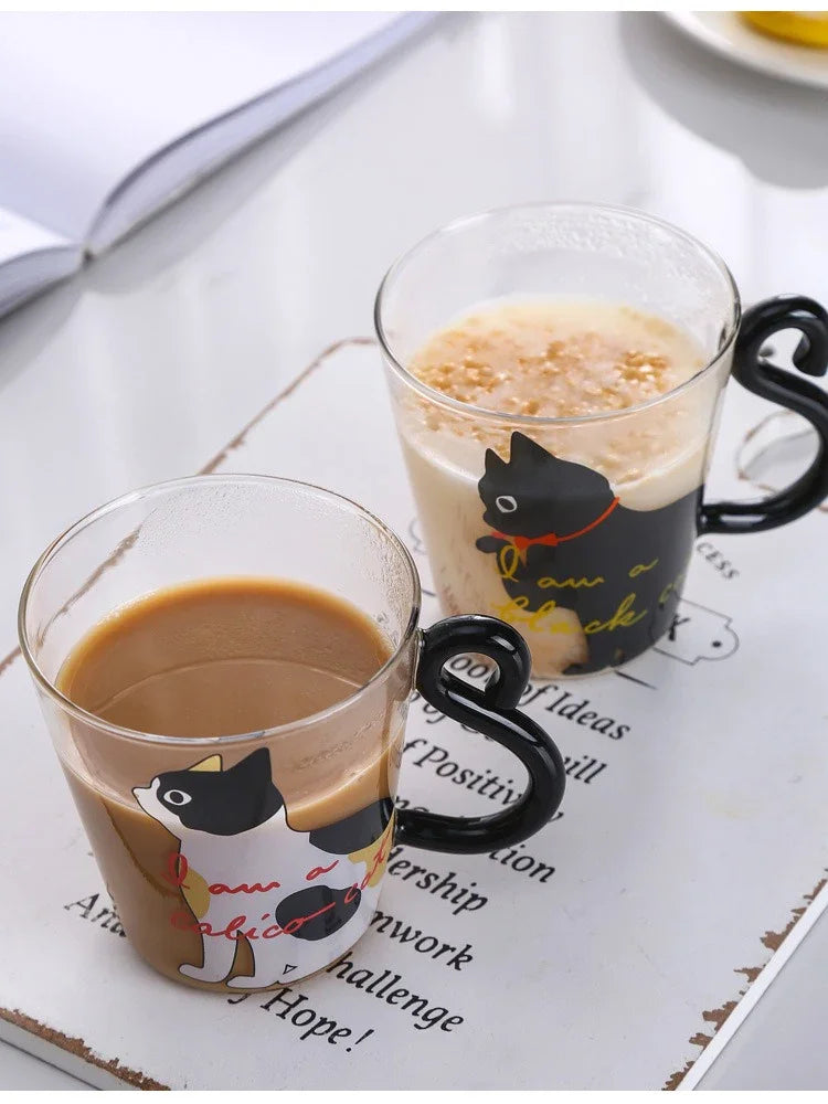 ☕ Caneca Cauda de Gato 3D (250ml): Vidro Borossilicato Resistente ao Calor – Presente Único para Cat Lovers!