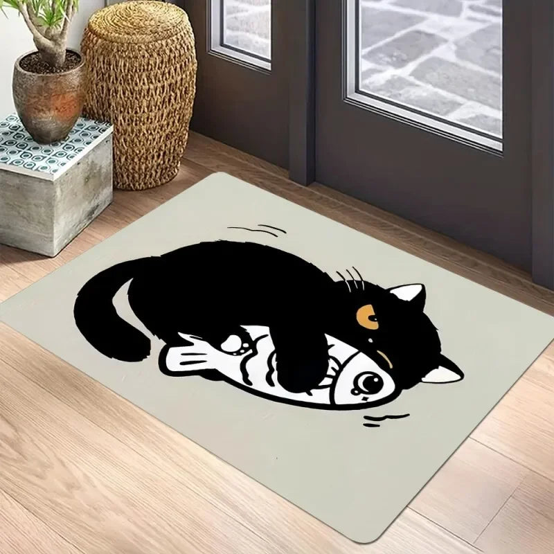 🐈‍⬛ Tapete Capacho Gato Preto Boas-Vindas: Antiderrapante, Lavável e Perfeito para Interior/Exterior!