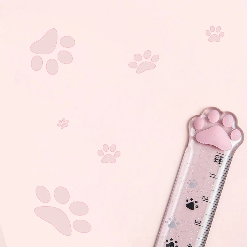 📏 Régua Reta Pata de Gato Kawaii: Fofura em Plástico para Escola e Planner!