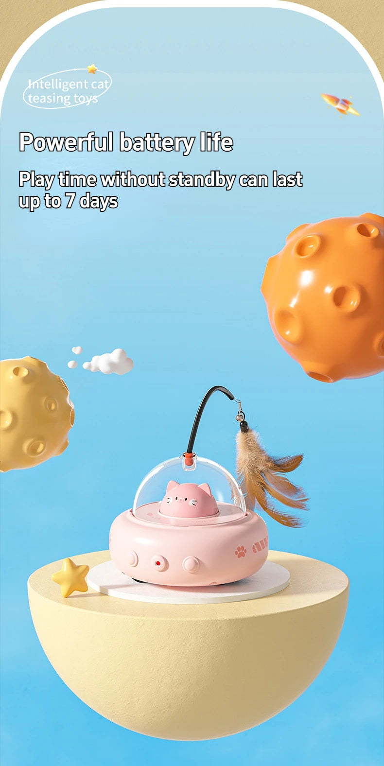 🛸 Brinquedo Smart UFO Elétrico: Varinha Provocadora com Sino e Penas Trocáveis para Gatos!