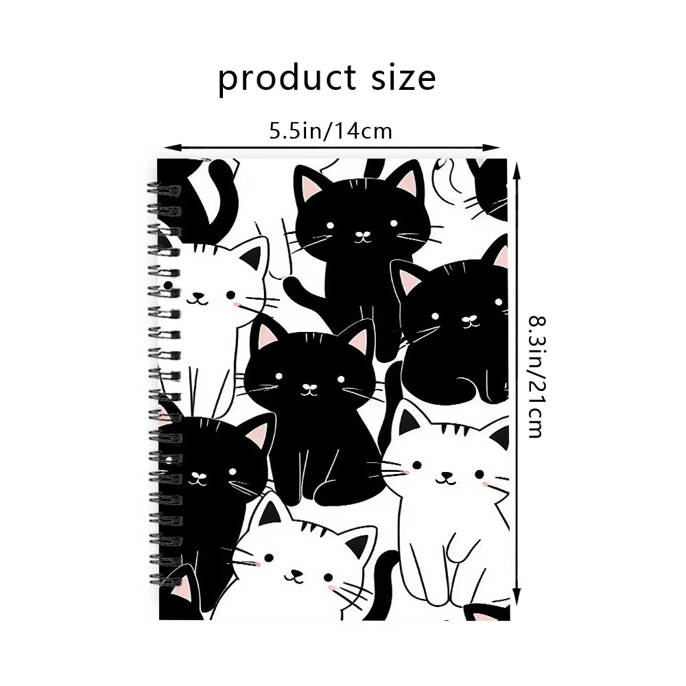 🖋️ Caderno de Espiral Deluxe Gato P&B: 5.5×8.3 polegadas – Elegância para Qualquer Ocasião!