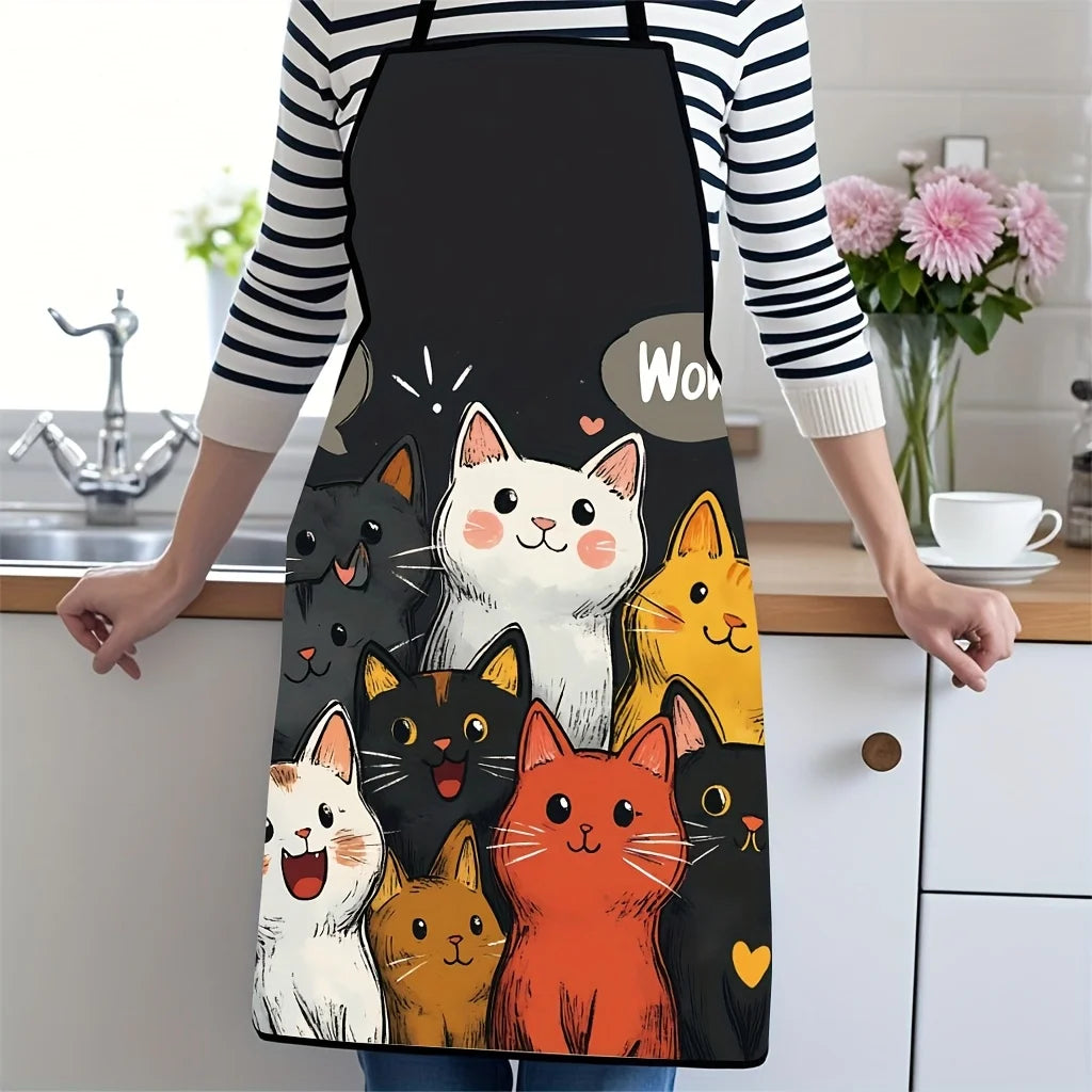 😻 Avental Cartoon Gatos e Corações: Poliéster Vibrante – Estilo e Proteção para Cozinhar!