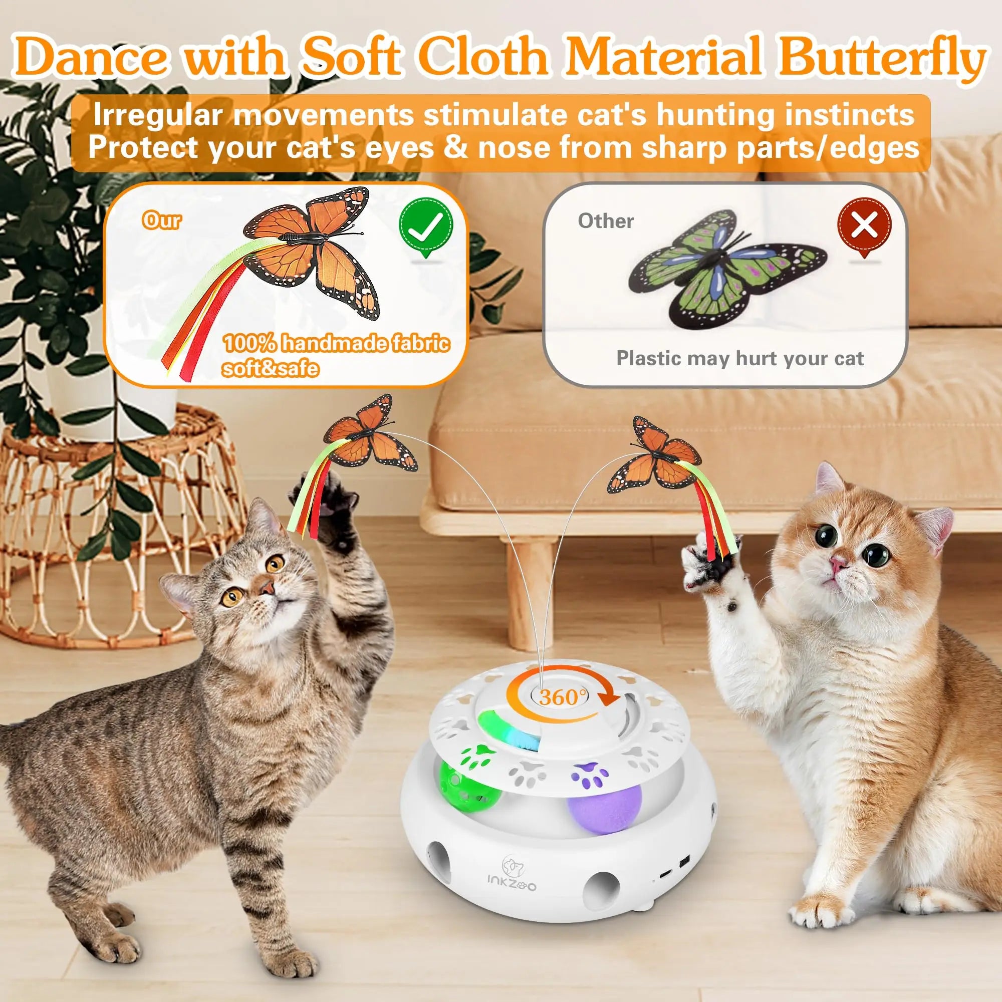 🕹️Bate-Rato Automático, Borboleta e Pista – Centro de Entretenimento USB para Gatos!