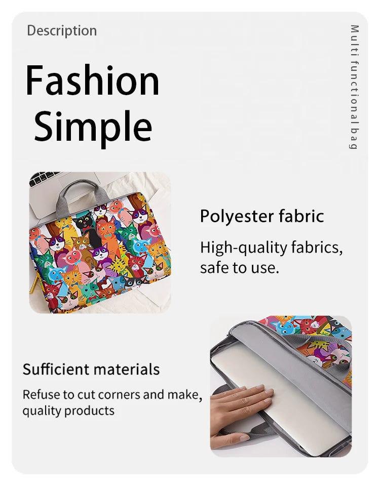 💻 Bolsa para Notebook 14": Estampa Gato Cartoon Colorida – Dois Estilos de Pura Fofura!