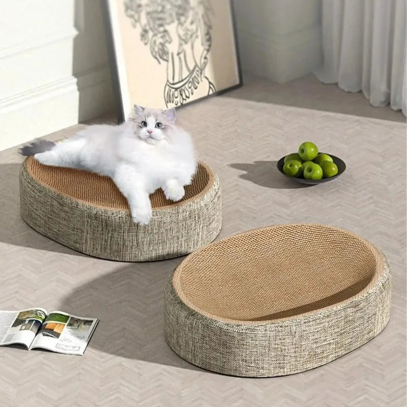 🐾 Arranhador Ninho Oval 2 em 1: Papelão Ondulado Ultra-Resistente para Descanso e Garras!