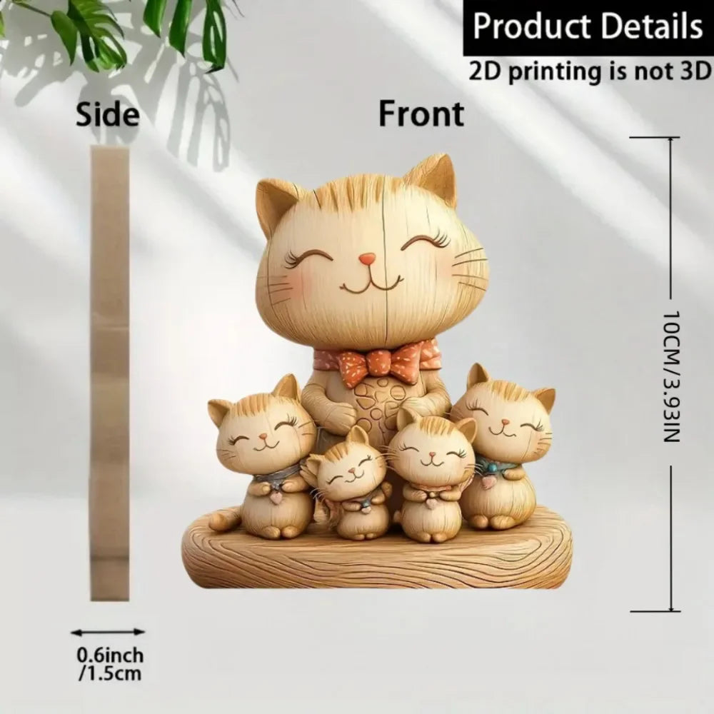 💖 Escultura Gatinhos Casal 2D: Madeira Rústica P&B – Presente Encantador para Cat Lovers!