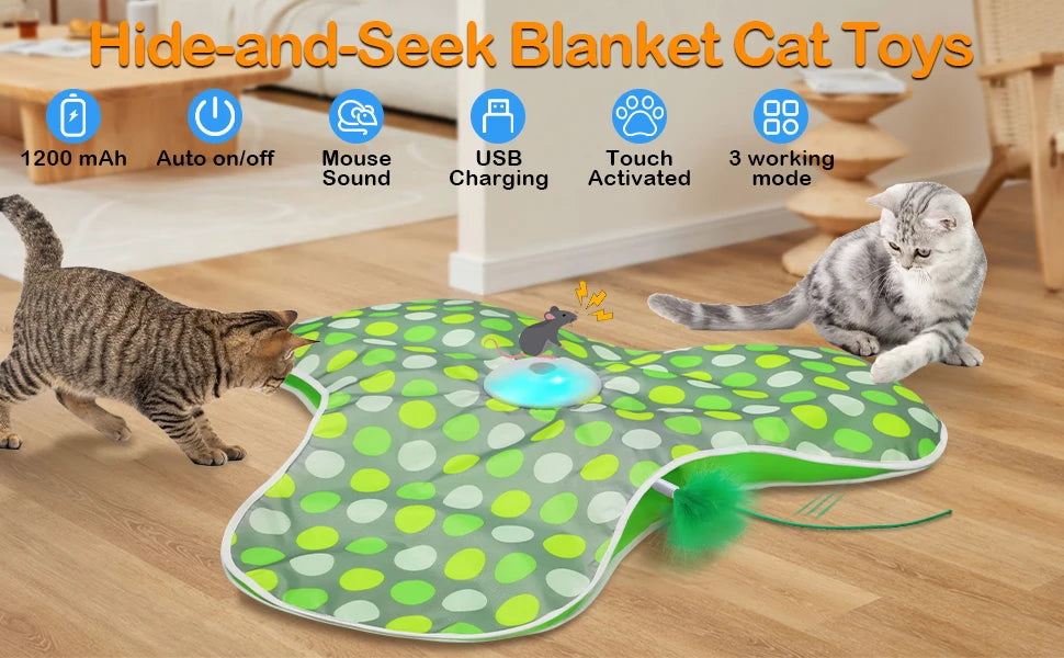 🐱 Brinquedo Smart Esconde-Esconde: Penas Ocultas, Som de Rato e Ativação por Movimento para Gatos!