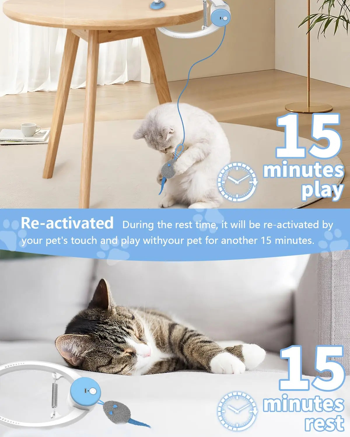 🐭 Brinquedo Retrátil para Porta: 3 Ratos com Catnip – Rebote Automático para Gatos de Interior (Cor Branca)!