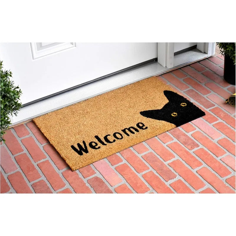 🚪 Tapete Capacho Gato Fofo Boas-Vindas: 100% Poliéster, Antiderrapante e Durável para Interior/Exterior!