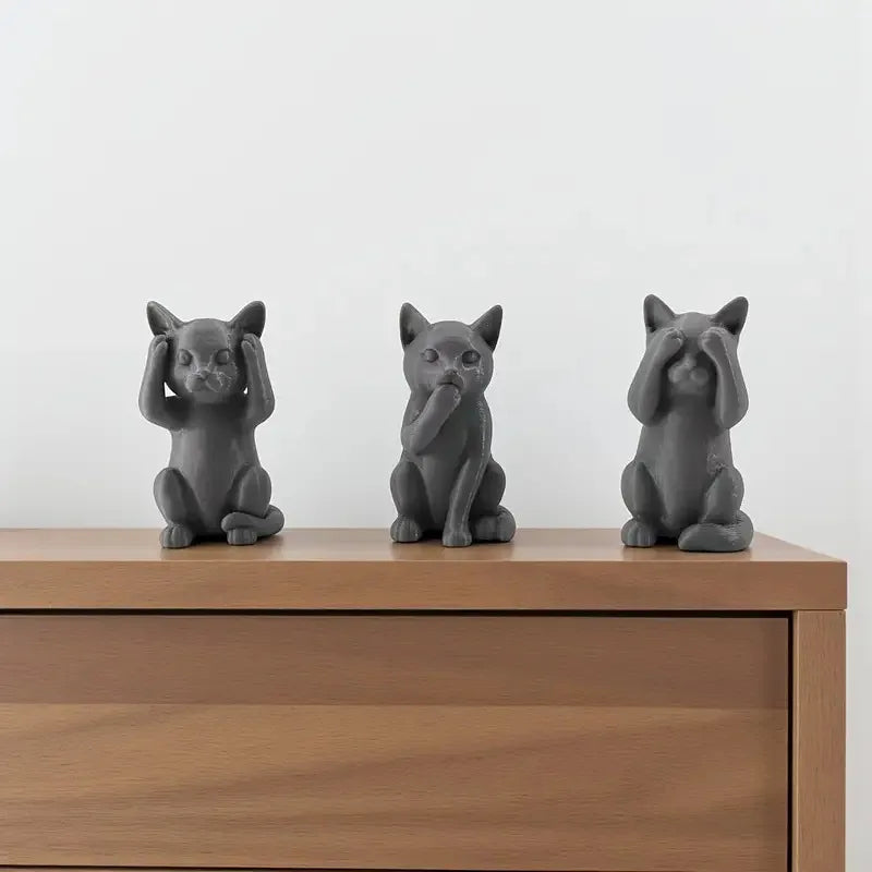 🙈🙉🙊 Trio Gatinhos Expressivos (Não Vejo, Não Ouço, Não Falo): Miniaturas Fofas para Casa e Jardim!