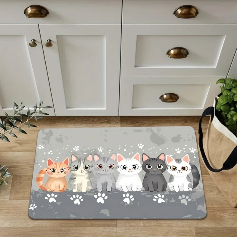 😻 Tapete Gatinho Fofo VIKAMA: Super Absorvente, Antiderrapante – Ideal para Cozinha, Banheiro e Entrada!