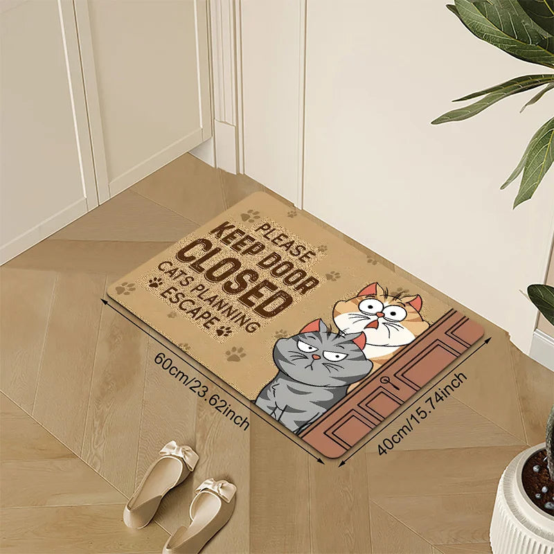 🚪 Capacho Gato em Fuga: "Mantenha a Porta Fechada, Gato Planejando a Fuga" – Antiderrapante e Divertido!